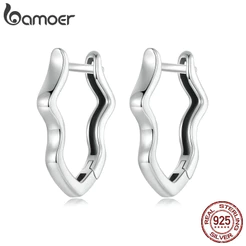Brincos Bamoer 925 Sterling Sliver Hoop Desenho De Ondas Jóias Presentes Para Mulheres