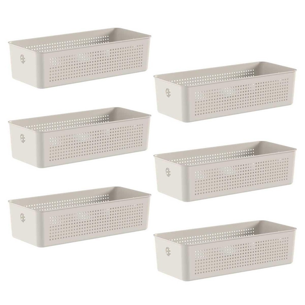 6x Cestos 4,5L Organizador OU Flow Bege 9cm x 15cm x 34cm - Home & Living