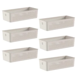 6x Cestos 4,5L Organizador OU Flow Bege 9cm x 15cm x 34cm