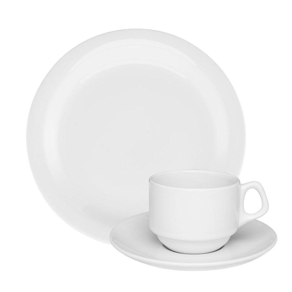 Kit 6 Prato Sobremesa 6 Xícaras De Chá 200ml Com Pires Branco Porcelana Oxford Lanche Café da Manhã