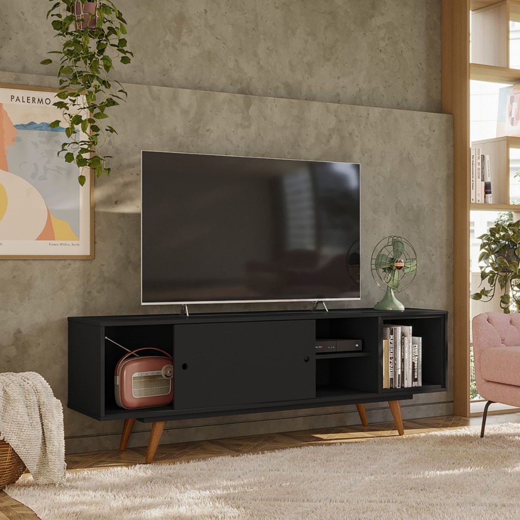 Bancada Retro 50 Até 60 Polegadas 1 Porta Preto - Olivar Móveis em Oferta na Shopee