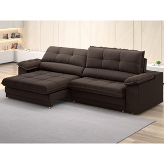 Sofá com Carregador USB Retrátil Reclinável Montreal 2,10m Velosuede Chocolate - NETSOFAS em Oferta na Shopee