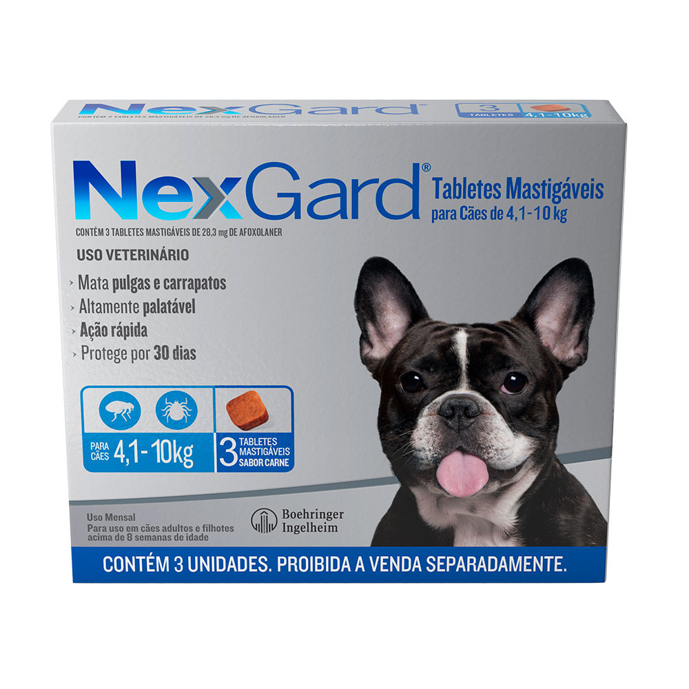 Antipulgas e Carrapatos Nexgard Cães 4,1 a 10kg 3 Comprimidos
