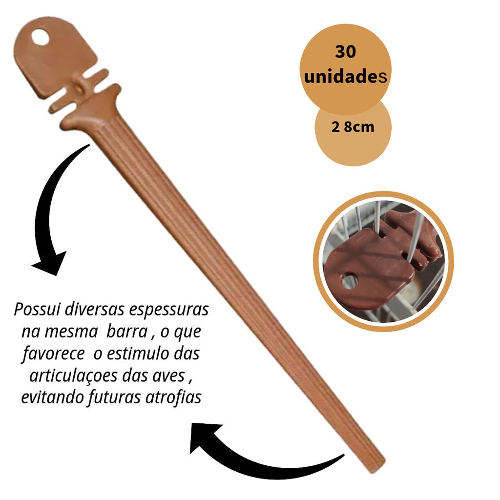 30x Poleiro Plástico Italiano Grande 28cm - Pássaros Diversos Calopsita — imagem 2 de 2