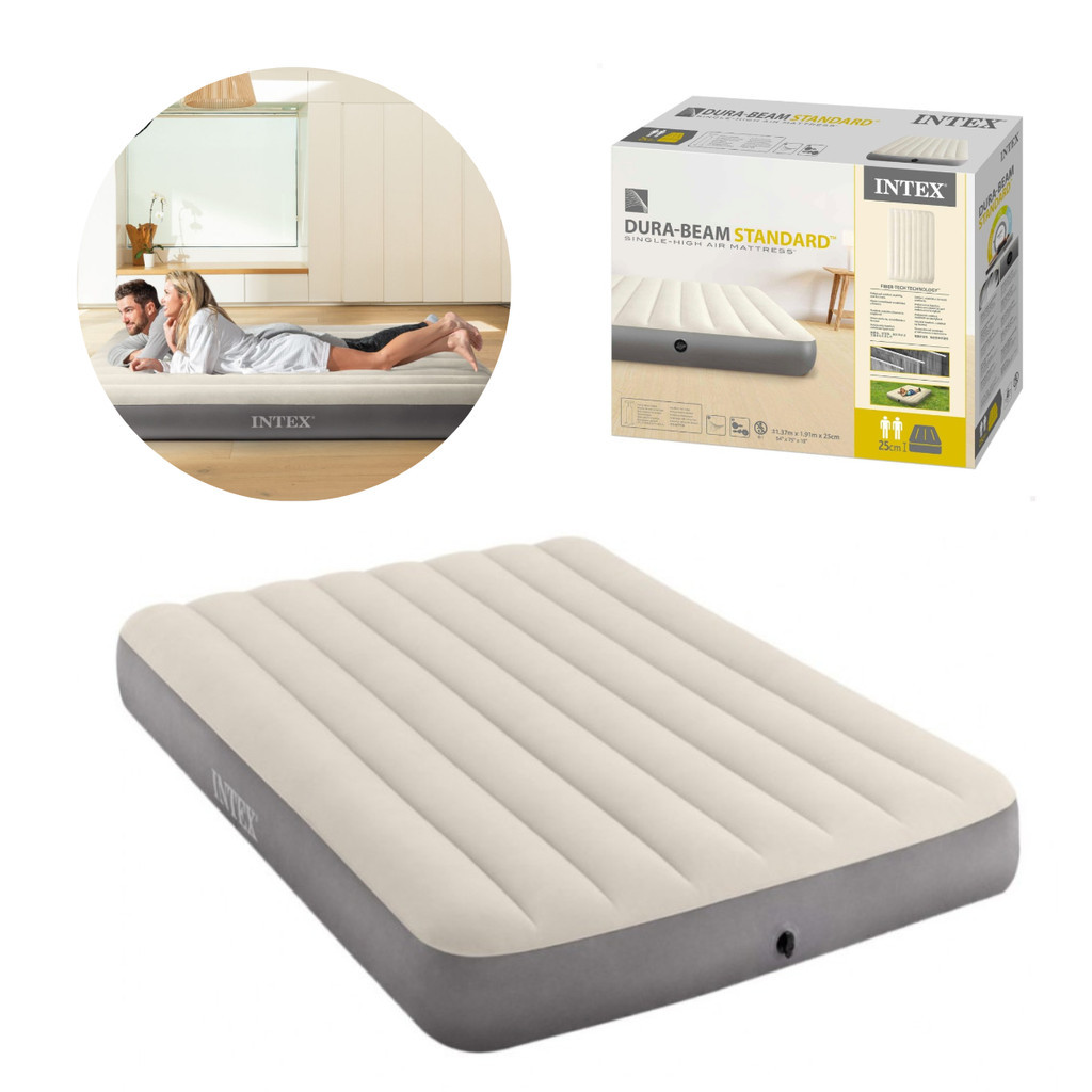 Colchão Inflável Casal (191x137x25cm) até 272kg Dura Beam Single High Intex 64102 Branco e Cinza