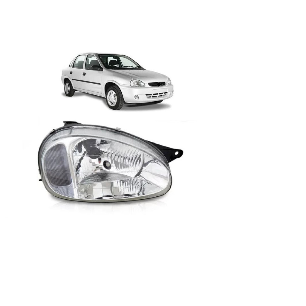 Farol Dianteiro Corsa 2001 a 2010 Mascara Cromada Lente de Vidro Carcaca Preta Direito