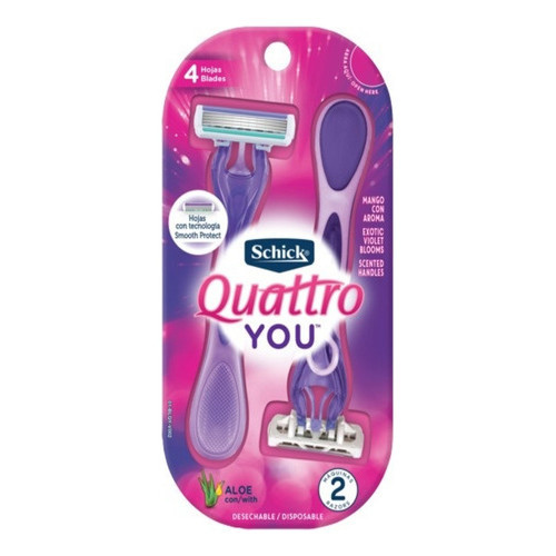 2 Aparelho Barbear Quattro For Women Aloe Vera Schick