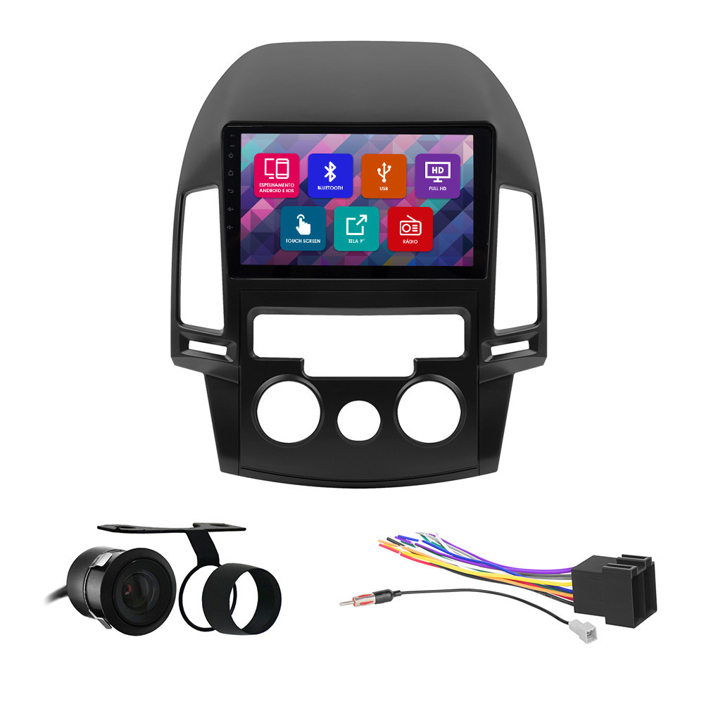 Kit Multimídia 9 Pol I-30 Ar Analógico 2009 2010 2011 2012 2013 Espelhamento Android Ios 2 Din Preto Camera Ré em Oferta na Shopee
