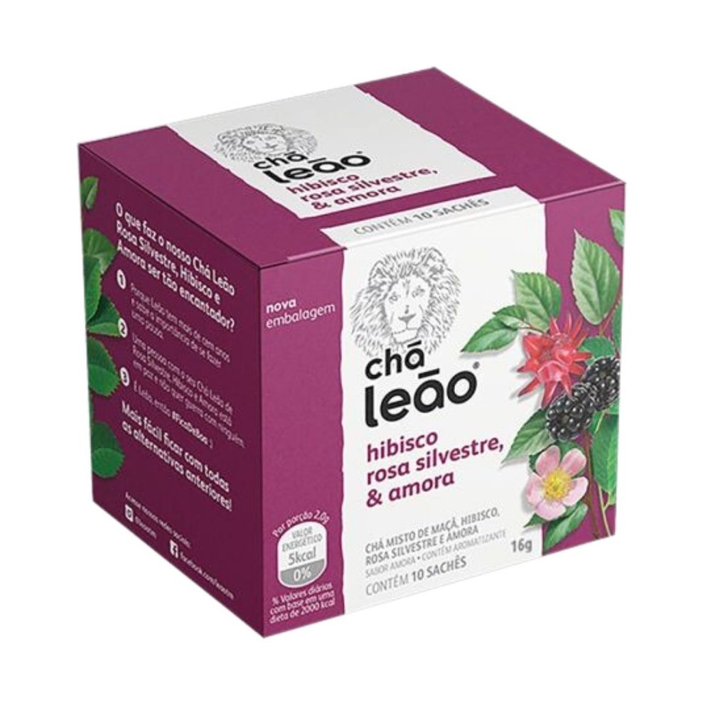 Chá Leão Hibisco, Rosas Silvestres e Amora com 10 Sachês Linha Frutas e Flores em Oferta na Shopee