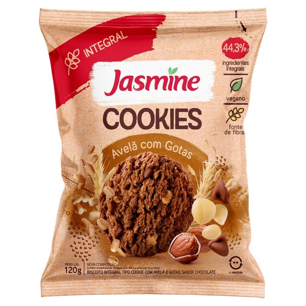 Biscoito Cookie Vegano Integral Avelã com Gotas de Chocolate Jasmine Pacote 120g - Food & Beverages