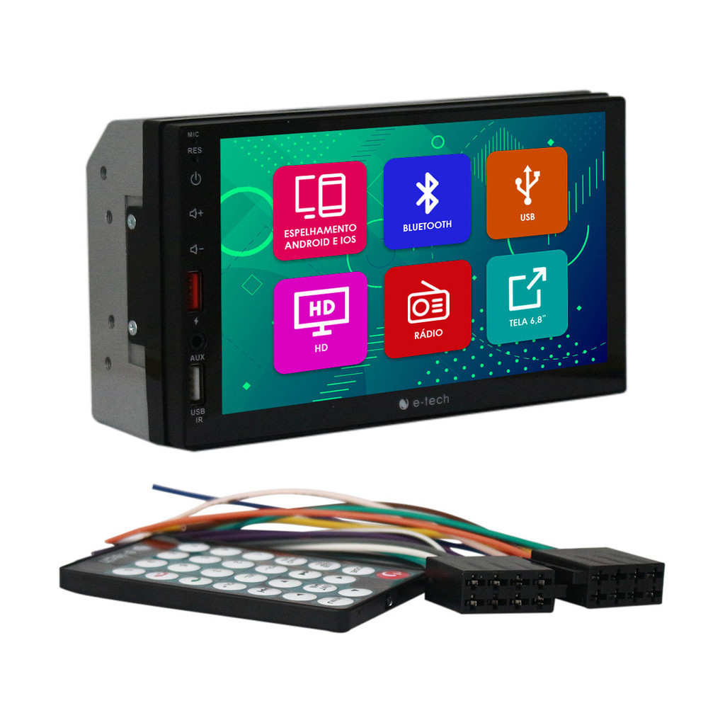 Central Multimidia 2 Din 7 Pol E-Tech Combat Android Auto Carplay Espelhamento Bluetooth USB FM Tela Full HD em Oferta na Shopee