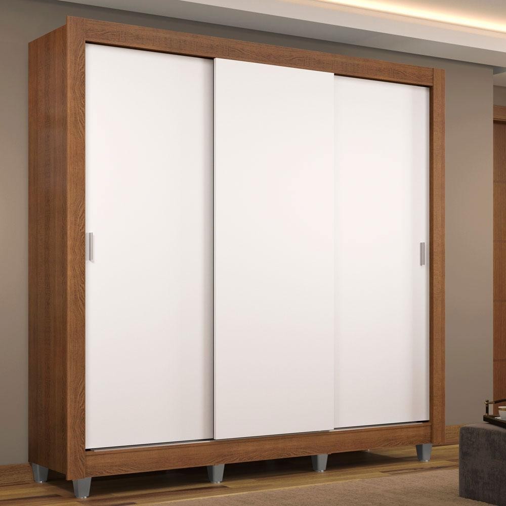 Guarda Roupa Casal Madesa Mônaco 3 Portas de Correr com Pés - Rustic/Branco em Oferta na Shopee