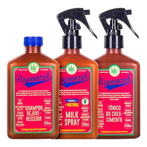 Kit Lola Cosmetics Rapunzel Shampoo + Spray Condicionador + Tônico capilar