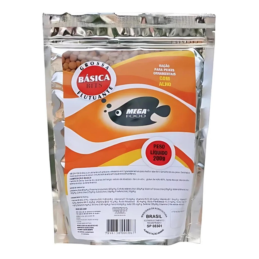 Ração Mega Food Basica Bits Alho Grossa 200g Bolinhas Flutuantes