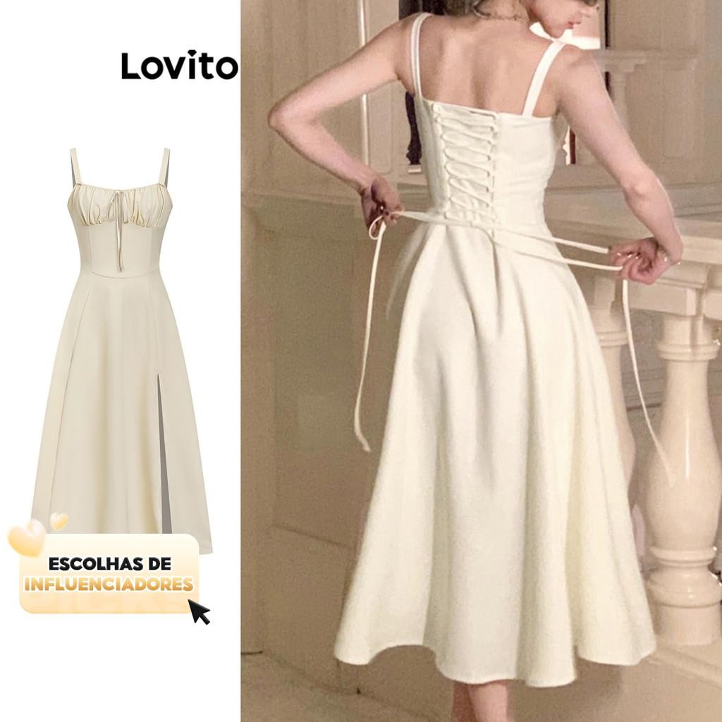 (KOL‘s pick) Lovito Elegante Vestido Feminino Liso com Laço Frontal e Traseiro L74ED185(Multicolorido)