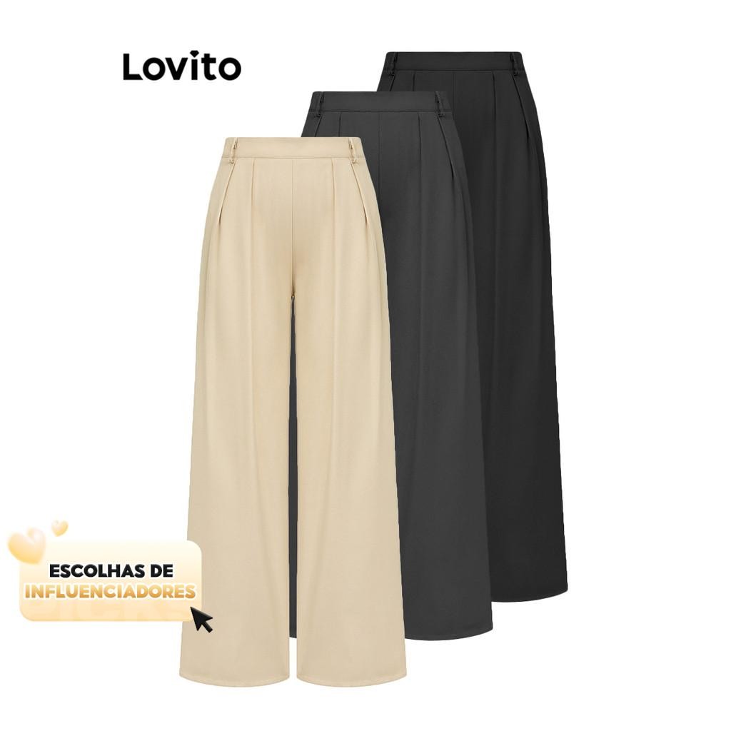 (KOL‘s pick) Lovito Elegante Calça Plissada para Mulheres L74ED153(Multicolorido) em Oferta na Shopee