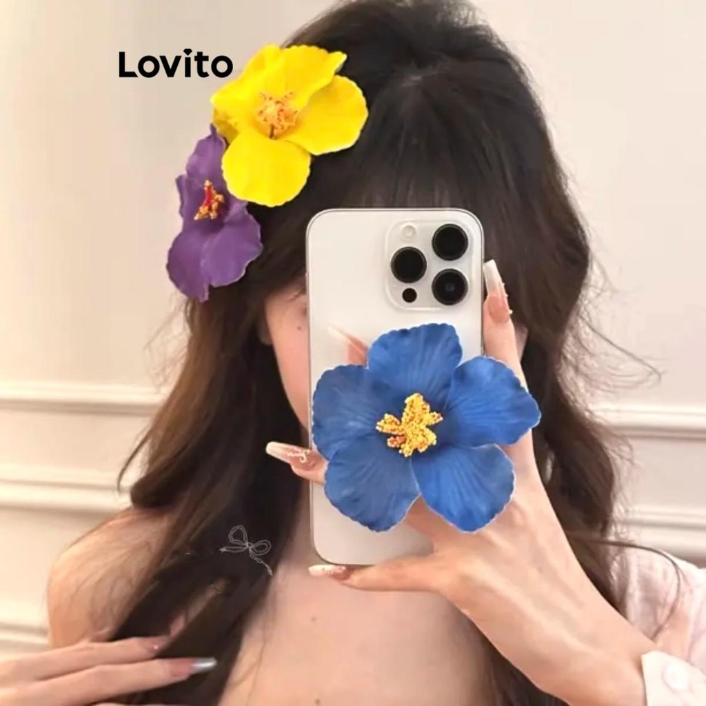 Lovito Casual Floral flores hibisco flor férias fada um senso de atmosfera grampos de cabelo para mulheres LFA71002 em Oferta na Shopee
