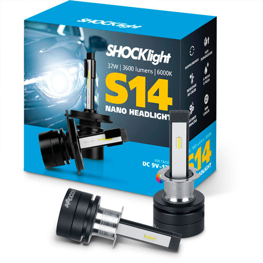 Lampada LED Encaixe H3 12V 32W 6000K 3600 Lumens Shocklight Nano Headlight S14 Kit em Oferta na Shopee