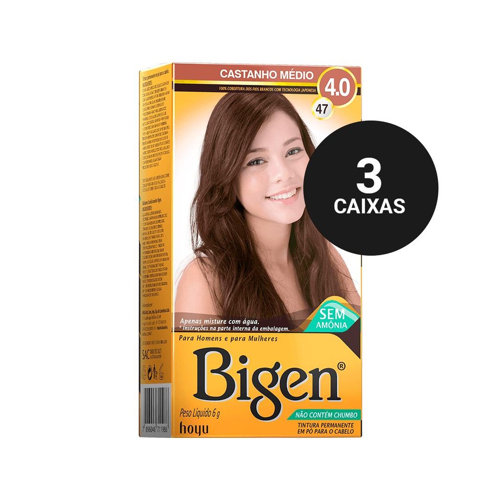 Kit Profissional Tintura Capilar à base de água Bigen 4.0 Castanho Médio 3cx em Oferta na Shopee