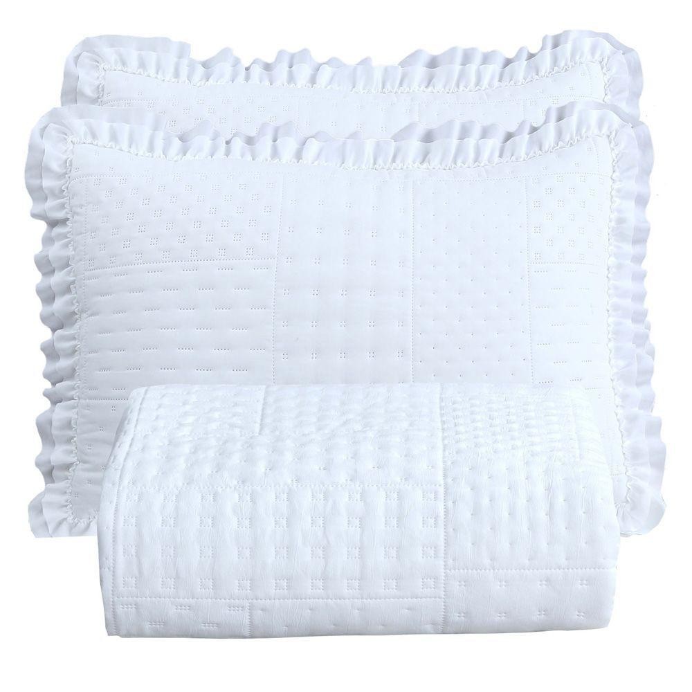 Kit Cobre Leito Colcha Casa Scarpa Maison Queen C/ Babado Percal 300 Fios 3 Peças - Branco em Oferta na Shopee