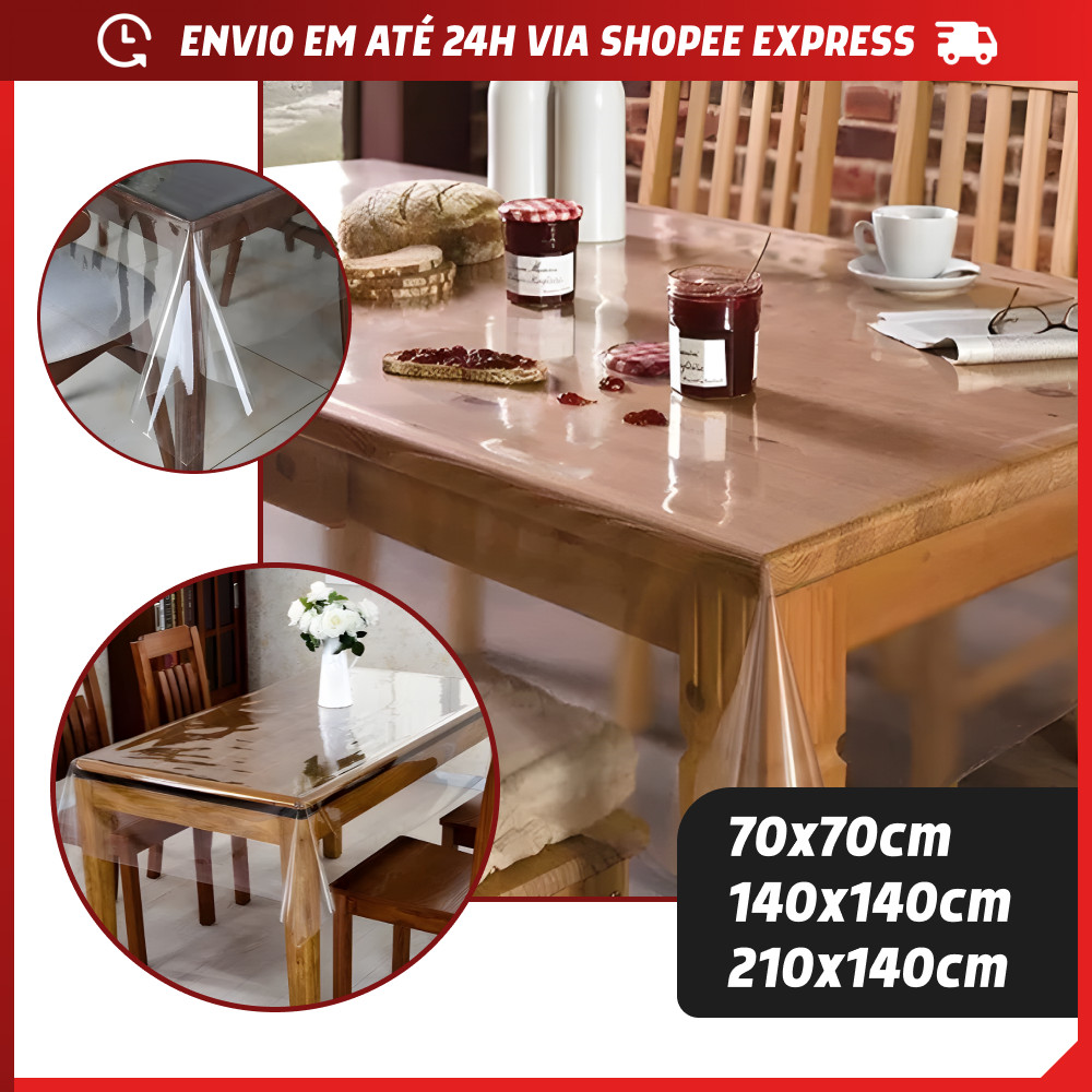 Protetor Toalha de Mesa Cristal Transparente Impermeável Vários Tamanhos Espessura Média em Oferta na Shopee