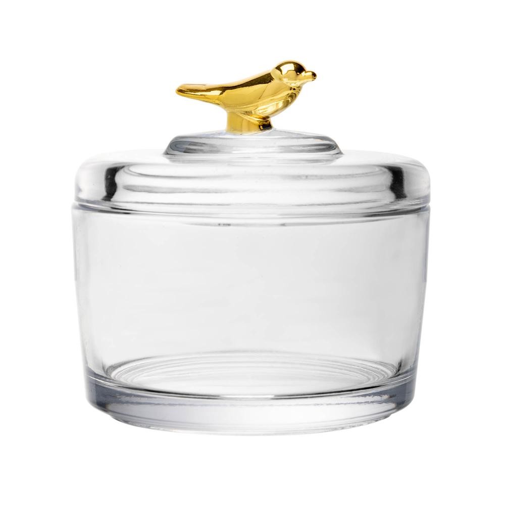 Pote Wolff Golden Bird de Cristal Ecológico com Tampa 7,5cm - Home & Living