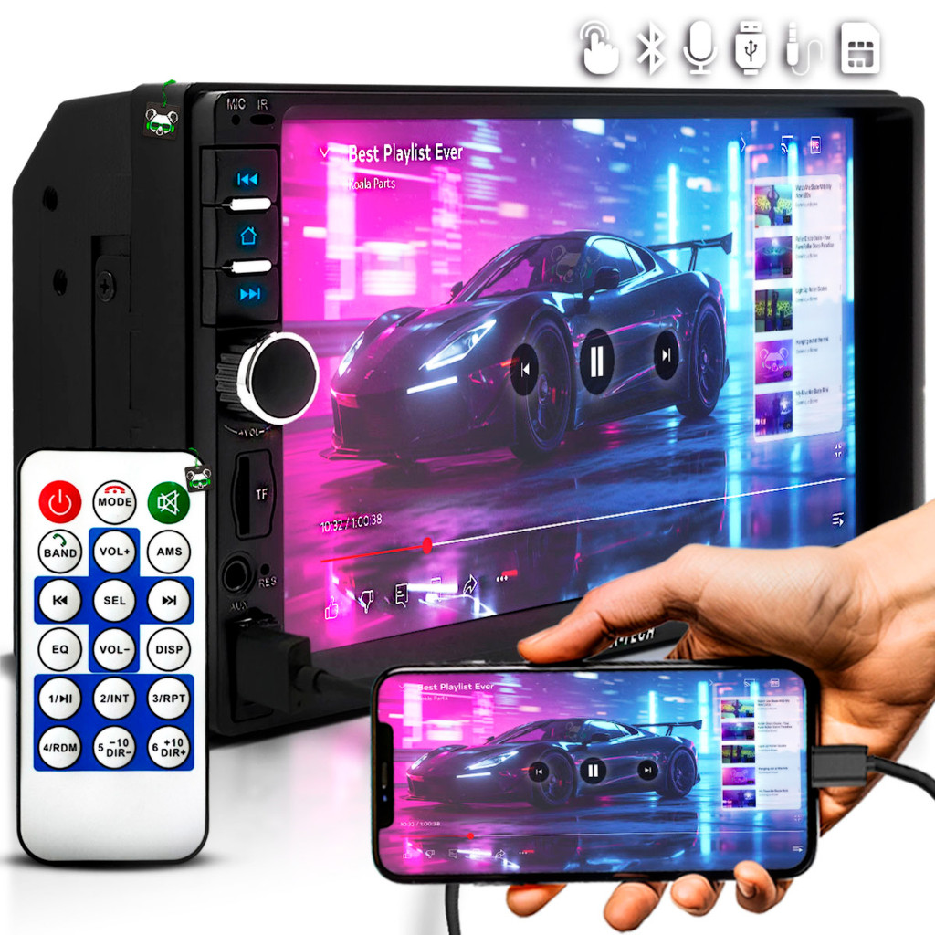 Multimídia Universal 7 pol Mp5 Ips 2 Din Espelhamento Android IOs