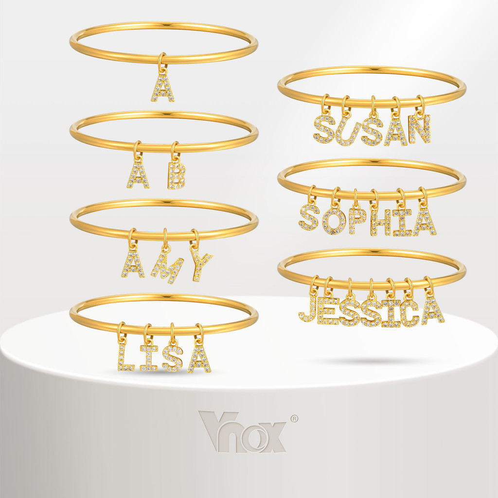 Pulseira Personalizada Com Letras Cúbicas De Zircônia Vnox Para Mulheres , Dourada De Aço Inoxidável Nome Não Manchado , em Oferta na Shopee