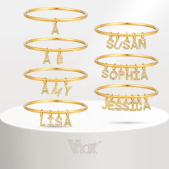 Pulseira Personalizada Com Letras Cúbicas De Zircônia Vnox Para Mulheres , Dourada De Aço Inoxidável Nome Não Manchado ,