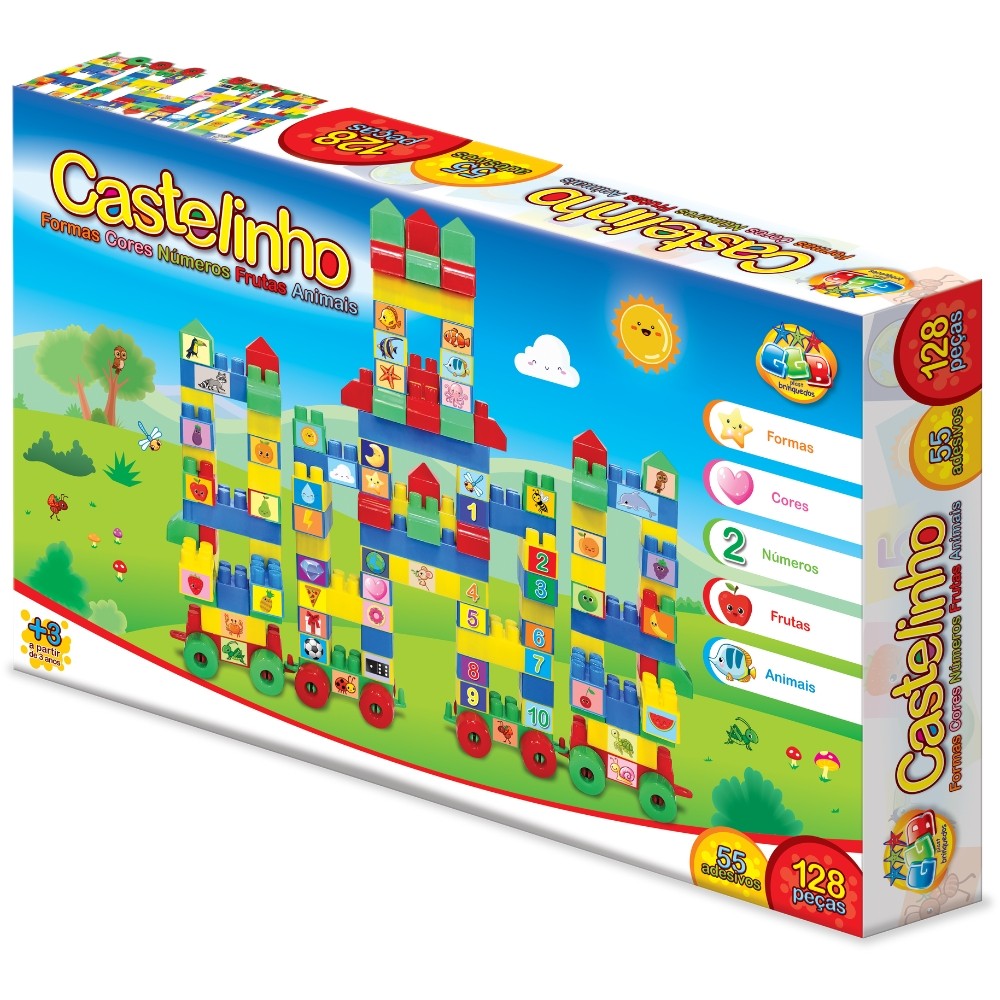 CASTELINHO 128 PEÇAS GGB BLOCOS DE MONTAR BRINQUEDO EDUCATIVO FORMAS CORES NÚMERO FRUTA ANIMAIS em Oferta na Shopee