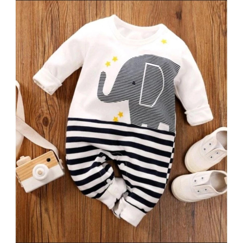 Macacão para Bebê Menino de Elefante - Manga Longa Vira Pés