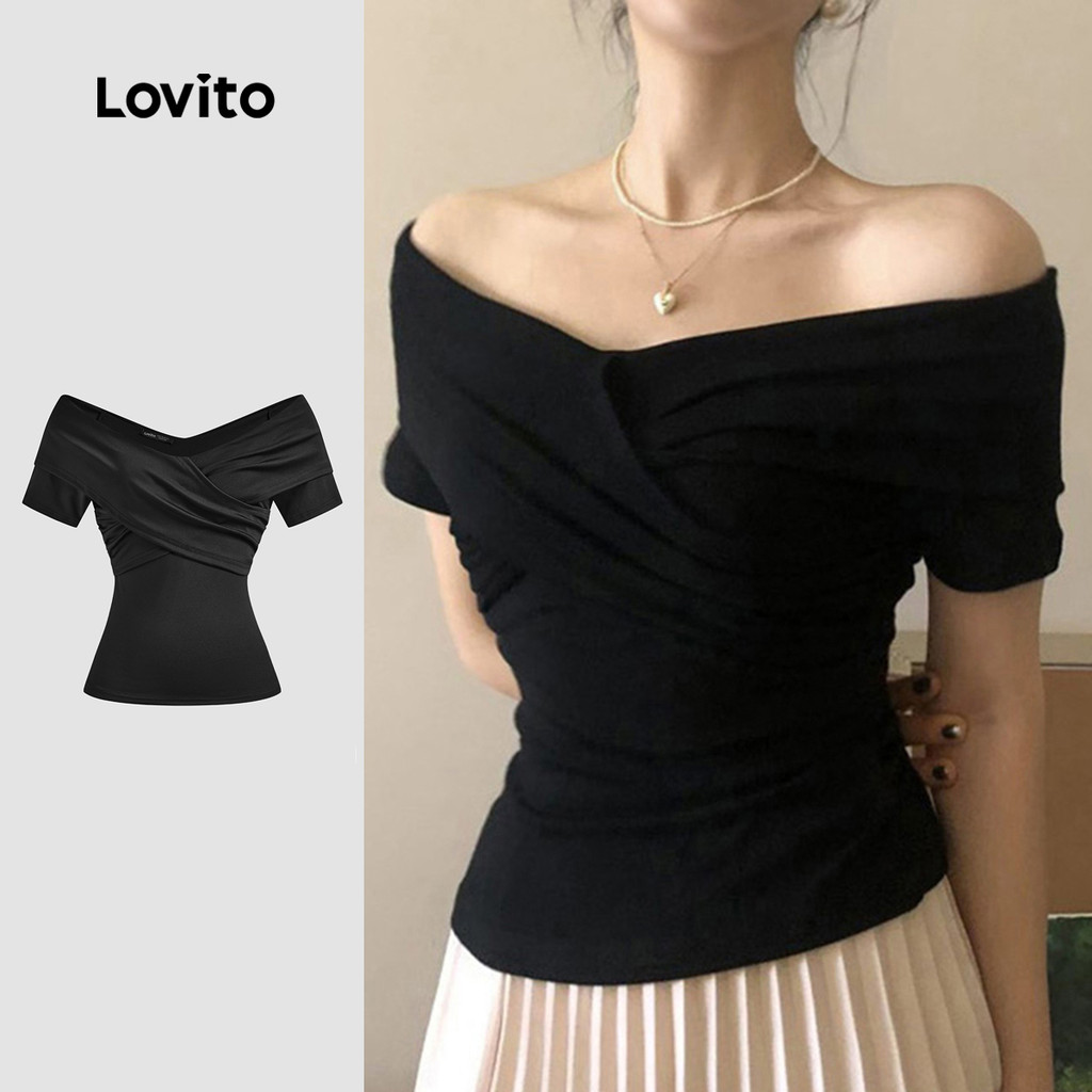 Lovito Camisa Elegante Com Ombro Frio, Camisa De Verão/Primavera Para Mulheres L121MD373 - Women Clothes