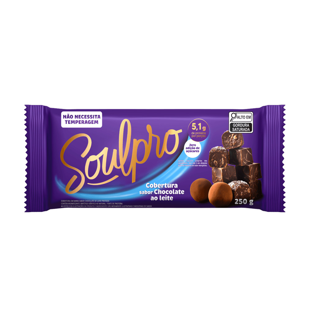 Cobertura Sabor Chocolate Proteico Ao Leite Zero Açúcar Sem Glúten Soulpro 250G - Kit 3 Unidades