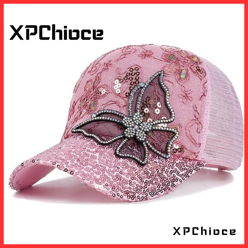 Nova Moda Mulher Boné Borboleta Flor De Baseball Pingente Feminino Exterior Chapéu De Caminhão De Verão Ajustável