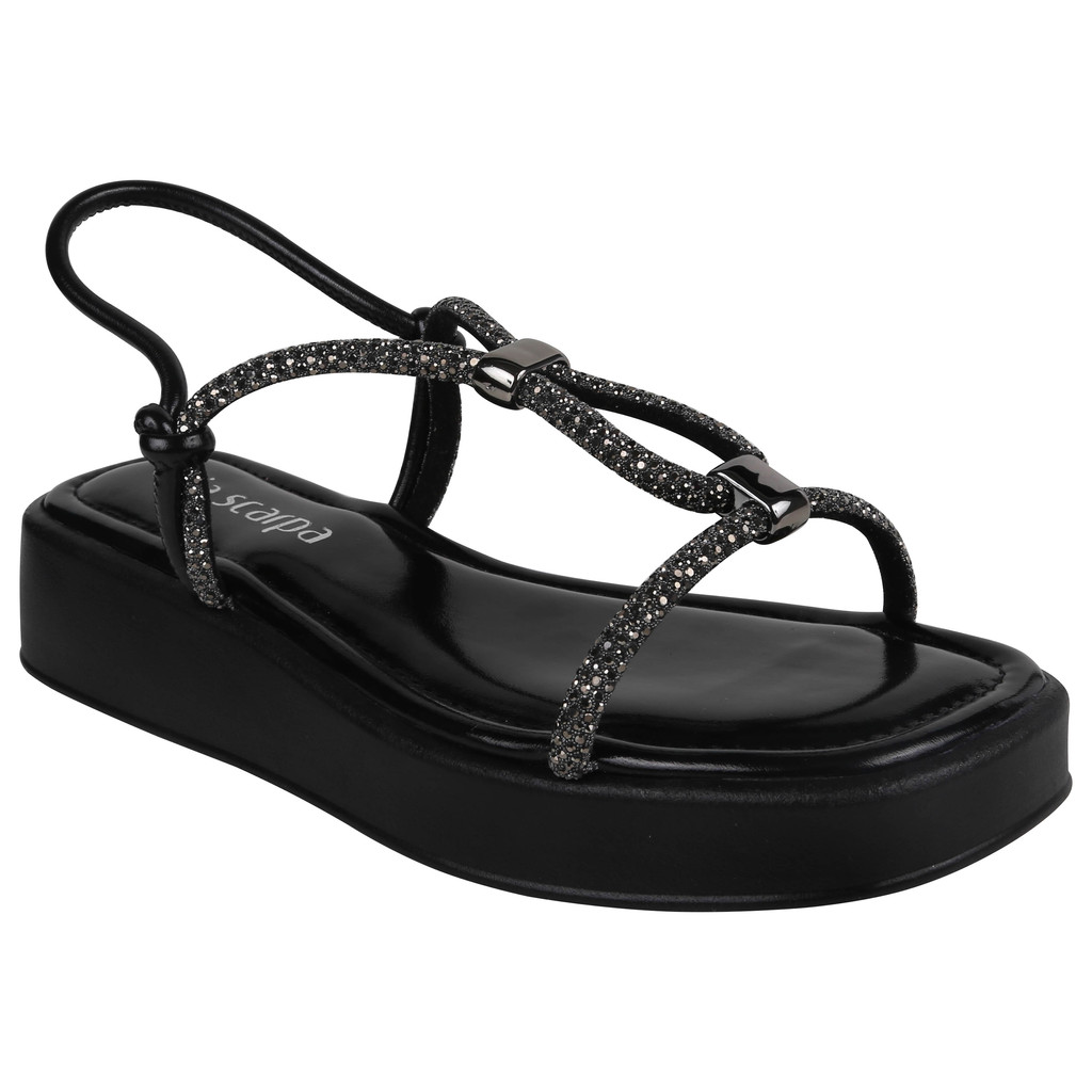 SANDÁLIA PAPETE FEMININA VIA SCARPA 18394 FLATFORM TIRAS EM STRASS