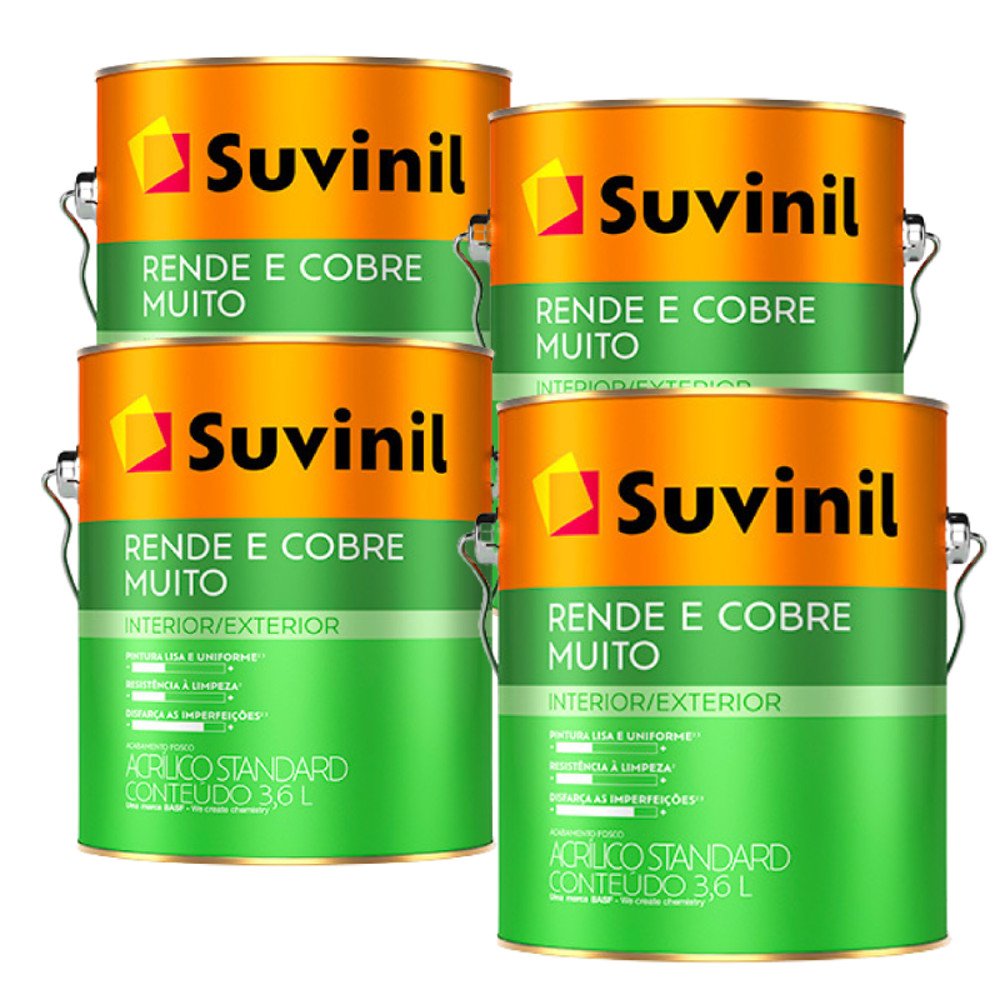 Tinta Rende & Cobre Muito Cores Básicas 3,6L C/ 4 Und Suvinil em Oferta na Shopee