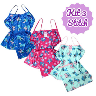 Kit 3 short doll infantil stitch pijama do Stitch para crianças pijamas personagens em Oferta na Shopee