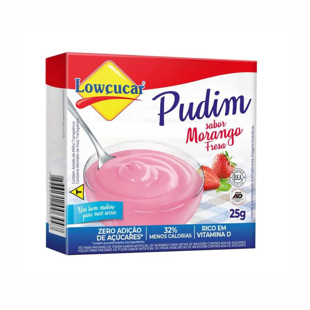 Pudim Zero Açúcar Sabor Morango 25g - Lowçucar
