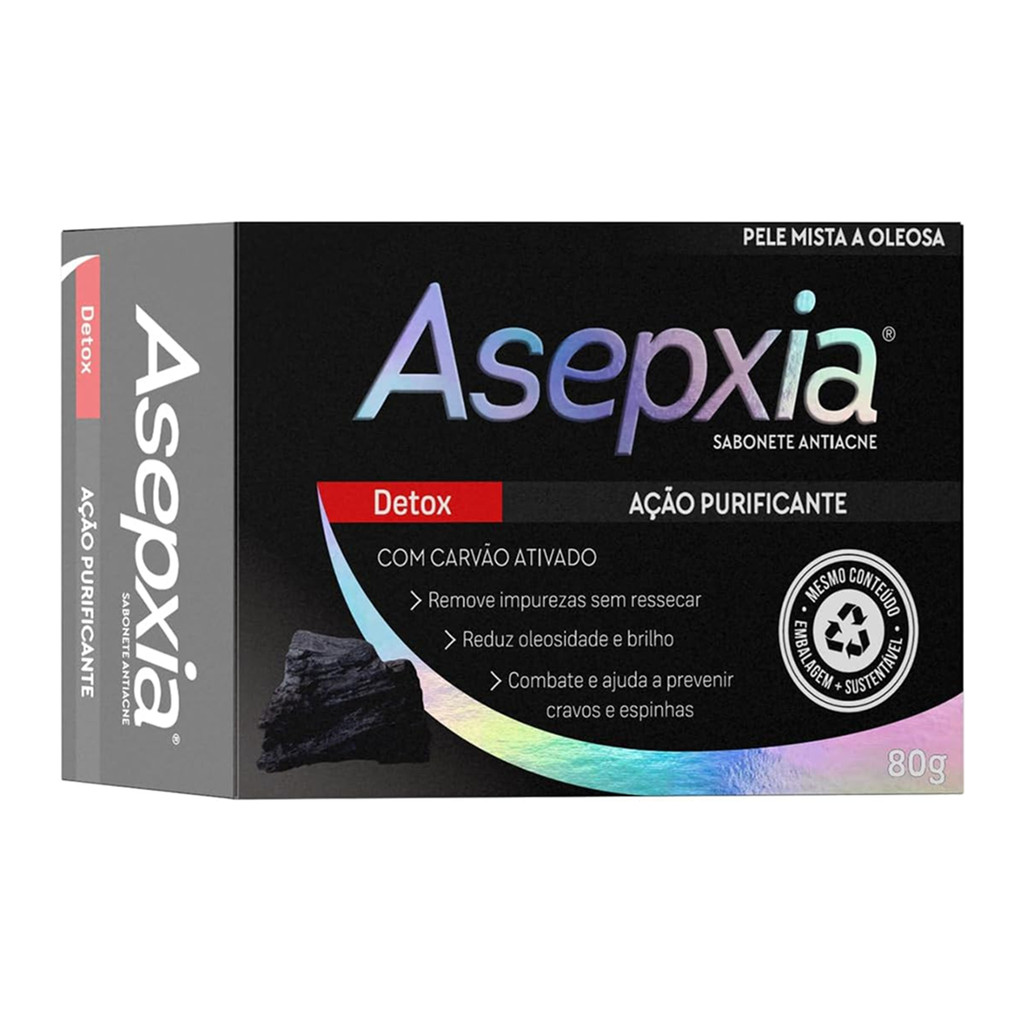 Sabonete em Barra Antiacne Carvão Ativado 80g - Asepxia