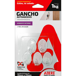 Gancho Adesivo Transparente Com 5 Unidades Pequeno Adere