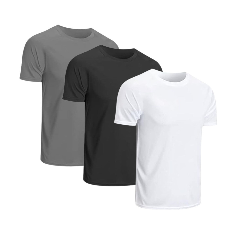 Kit 3 Camisetas Dry Fit Masculina Lisa - Casual - Treino - Academia - Esportes - Corrida