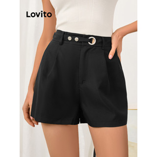 Lovito Elegante Shorts Feminino Lisa com Ilhós de Metal Botão Frontal e Fecho LBL09106