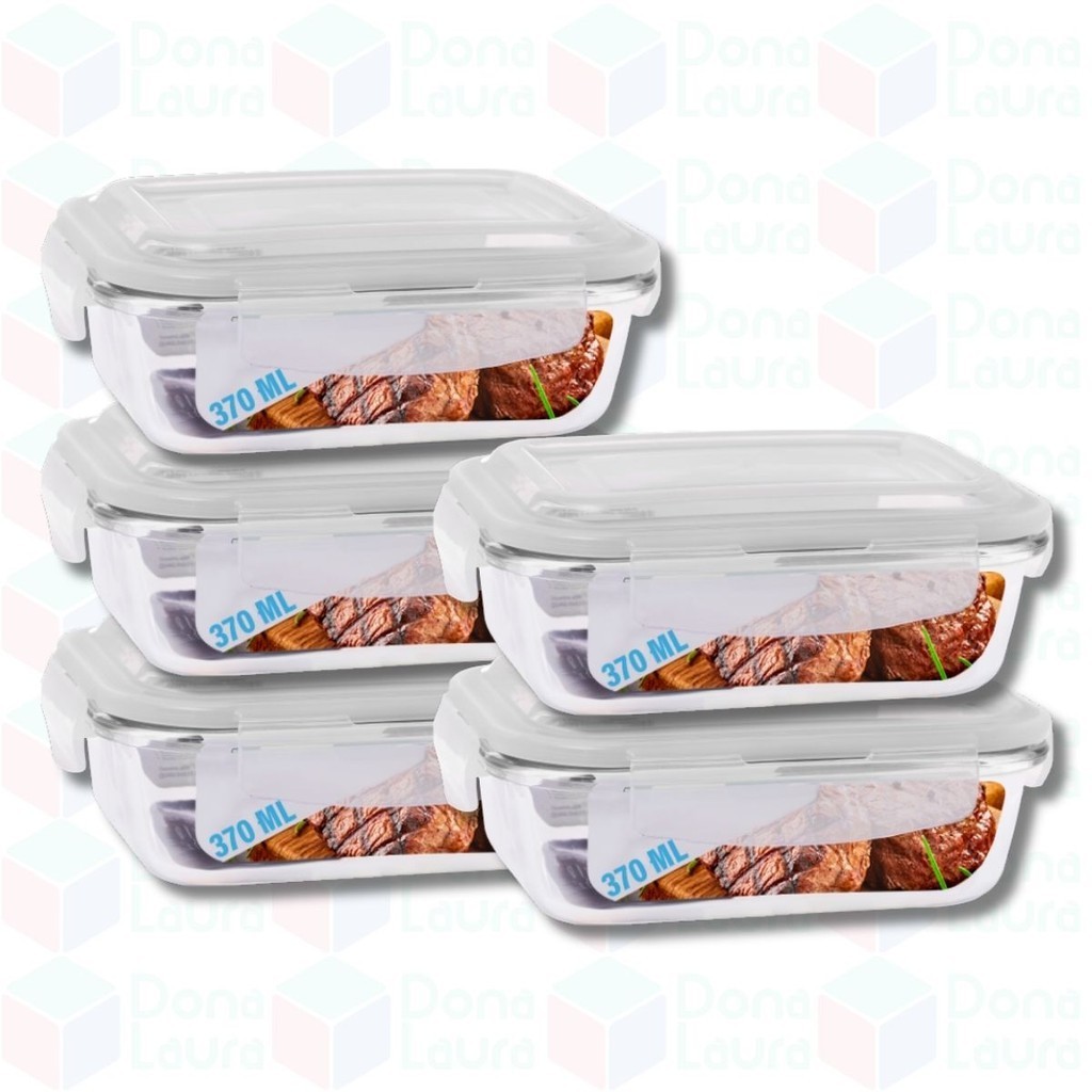 Conjunto 5 Potes Vidro Hermético Mantimentos Marmita 370ml