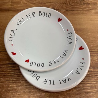 Conjunto 6 Pratos Sobremesa Cerâmica Fica Vai Ter Bolo 16,5cm Prato de Bolo Decorado Coração em Oferta na Shopee
