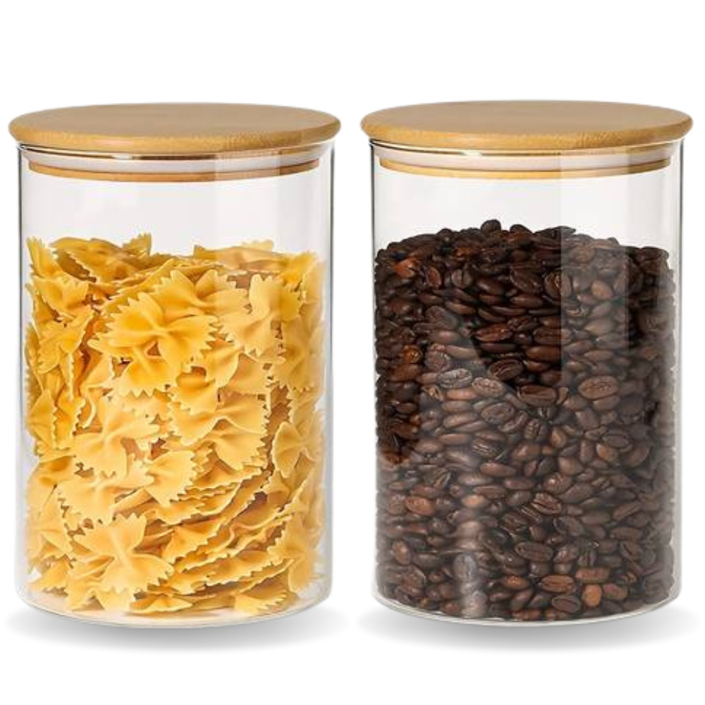 Kit 2 Pote Vidro Hermético 500ml Bambu Porta Mantimento Tempero