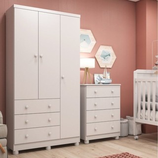Quarto Infantil com Guarda-Roupa 3 Portas e Cômoda 4 Gavetas 100% MDF Mimo Espresso Móveis em Oferta na Shopee