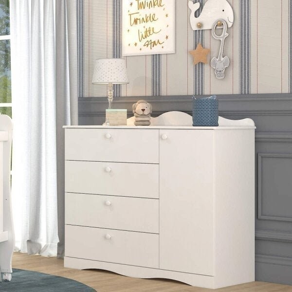 Cômoda Infantil 4 Gavetas Aquarela Espresso Móveis Branco em Oferta na Shopee