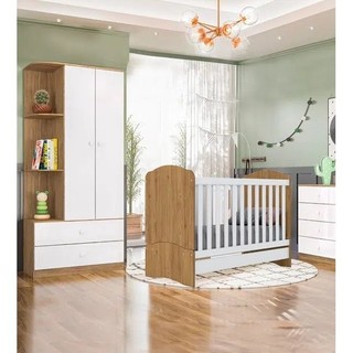 Quarto de Bebê Compacto com Berço e Guarda Roupa Sonho Encantado Espresso Móveis Rústico/Branco em Oferta na Shopee