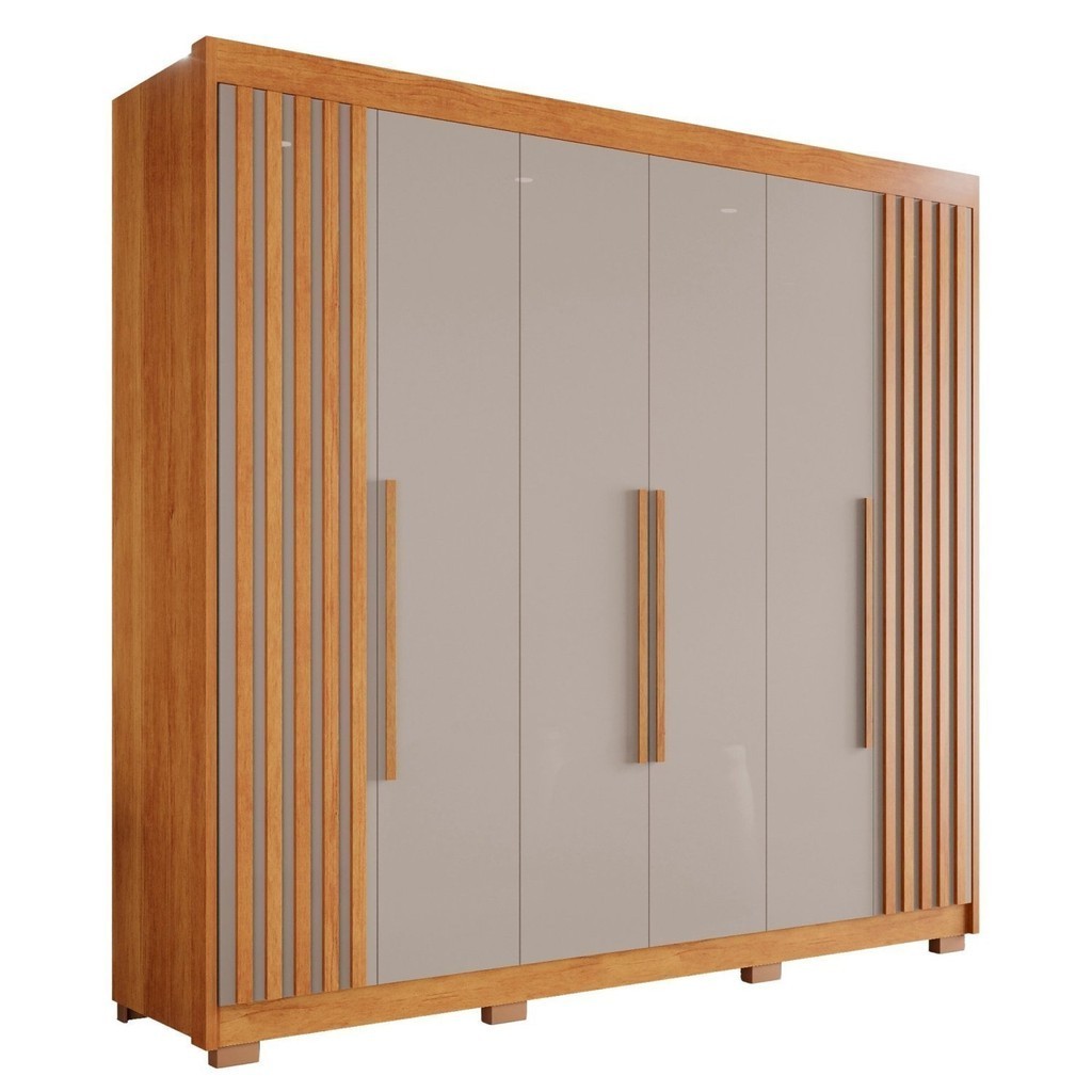 Detalhes do Guarda-roupa Casal 6 Portas 6 Gavetas Granada com Pés 100% MDF Cinamomo/Off White