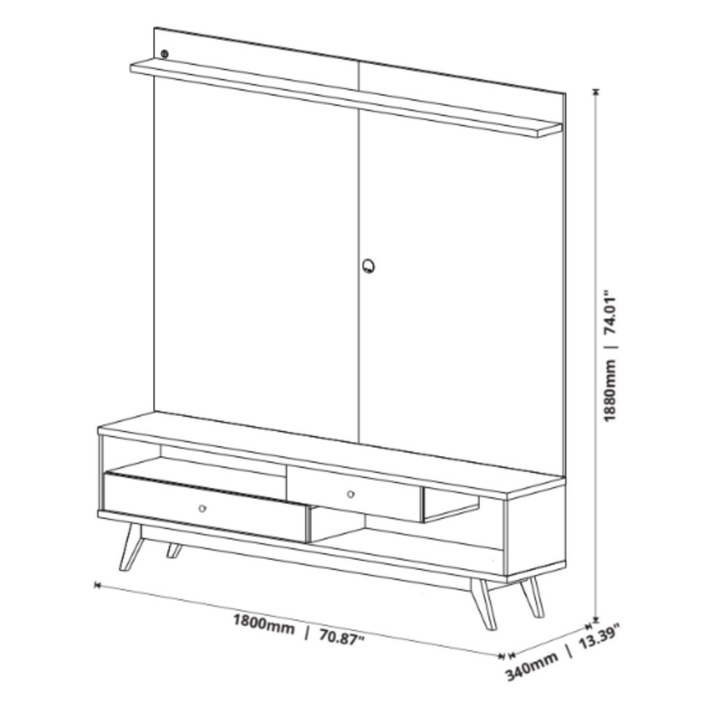 Detalhes do Rack com Painel para TV até 75 Polegadas com Led Ripado Impressão Pés Madeira Maciça Elmo/Pérola